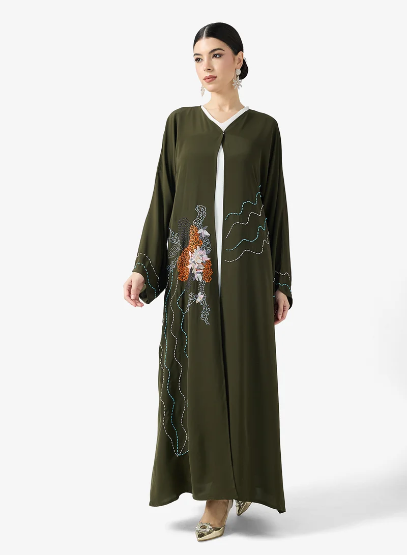 hayas closet  Embroidered Abaya With Sheila for Women | Best Price UAE